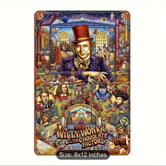 🆕 Vintage Willy Wonka & The Chocolate Factory Artwork, Indoor/Outdoor Tin Logo - Picture 2 of 7